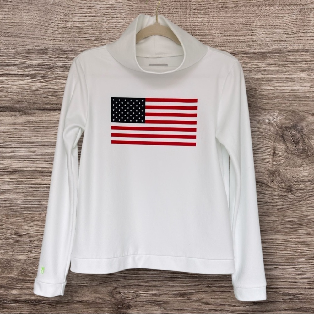 Dudley Stephens Park Slope Turtleneck White American Flag Terry Fleece Small NWT